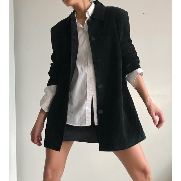 black suede leather minimalist jacket - Picture 1 of 4